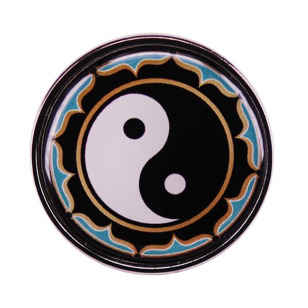 

yin yang eight trigrams symbol brooch, Blue