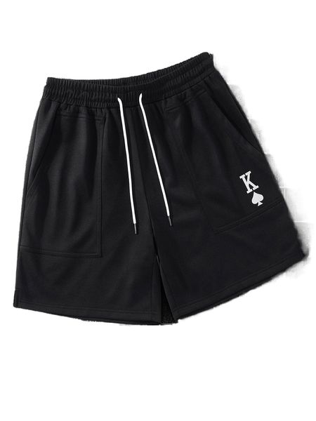 

men playing card print drawstring waist shorts q6xn#, White;black