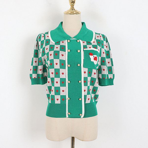 

213 2022 milan runway spring summer brand same style sweater black green short sleeve lapel neck pullover womens dl, White;black