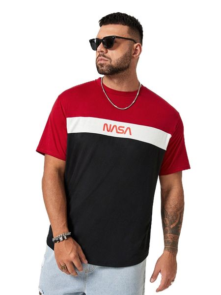 

extended sizes men letter graphic color block tee c3es#, White;black