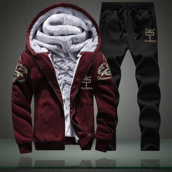 Mens Sport Suit Seti Koşu Setleri Erkekler 2 Parça Sweatshirt Sweatpants seti artı kadife gündelik eşofman sporları 2 adet set 201116