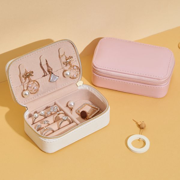 

fashion luxury jewelry bag travel portable storage box leather earrings 220813, Black