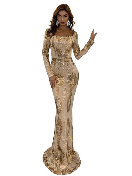 

missord square neck geo sequin mermaid hem prom dress c7bw#, Black;gray