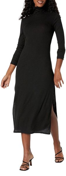 

meadow women's long sleeve turtleneck ribbed maxi dress e1ie#, White;black