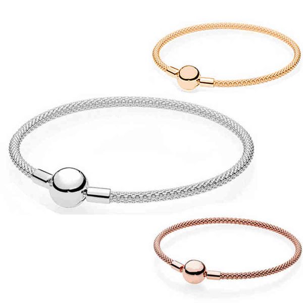 NUOVO 100% 925 Sterling Silver Classic Basic Mesh Bracciale Tessuto Bracciale Colore oro Oro rosa Perline fai da te Accessori Fabbrica AA220315