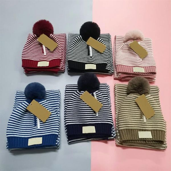 

classic children hat and scarf beanies autumn winter knitted skullies casual outdoor hats solid hairball beanie with 2762, Yellow