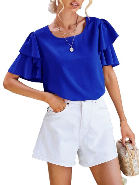 

solid layered sleeve blouse q82v#, White