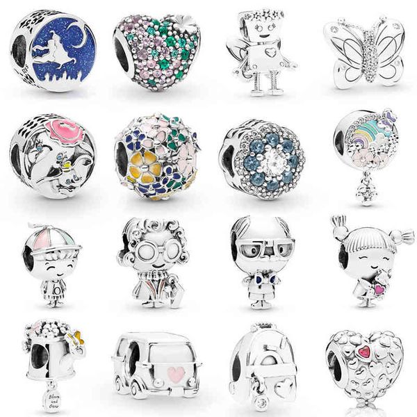 NUOVO 2019 100% 925 Sterling Silver Spring Magic Carpet Ride Farfalla Robot Fiore a forma di cuore Charm Fit Bracciale fai da te Originale AA220315