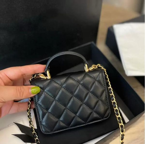 

tz 2022 classic mini flap vainty coin purse lambskin handle cosmetic case with gold metal hardware matelass chain crossbody bags sacoche sho