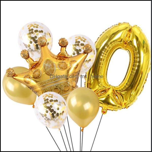 Outros eventos de festa suprimentos festivos home jardim ouro número papel alumínio Balões de látex crianças adt decoração de aniversário menino decoração de menino chá de bebê