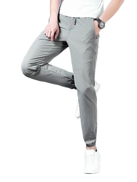 

men solid slant pocket pants 38uy#, Black