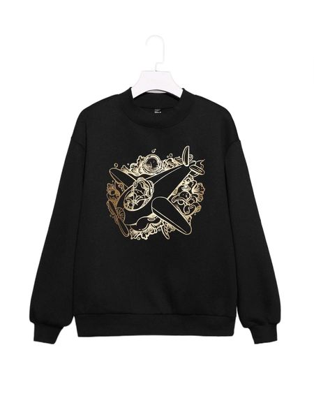 

x danzhuhu graphic print drop shoulder sweatshirt g1ux#, Black