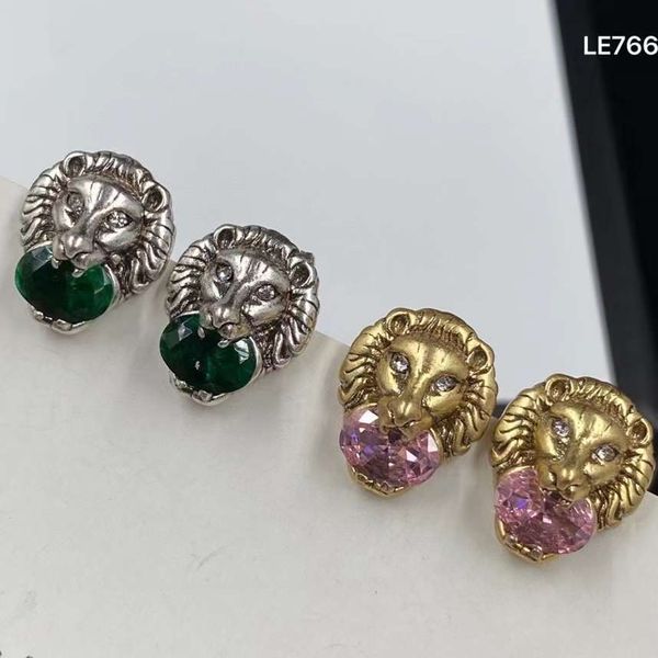 

brand fashion stud chandelier g lion head women earrings cubic zircon gold plated animal unusual earrings female accessories halloween gift, Silver