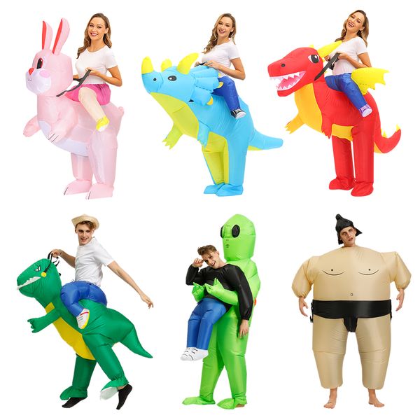 Traje de mascota muñeca niños adultos vaca dinosaurio traje inflable Alien Santa Claus Anime disfraces Halloween Navidad fiesta mono traje