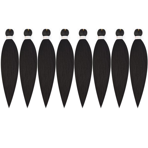 

pre-stretched easy braiding hair for twist braids dark brown pre stretched extensions 26 inch water setting soft yaki texture synthetic fibe, Black