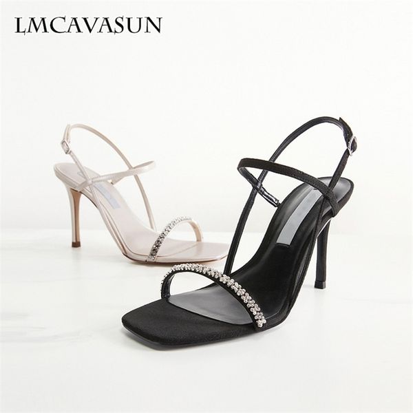 

lmcavasun spring ladies decoration square head high heel sandals 220426, Black