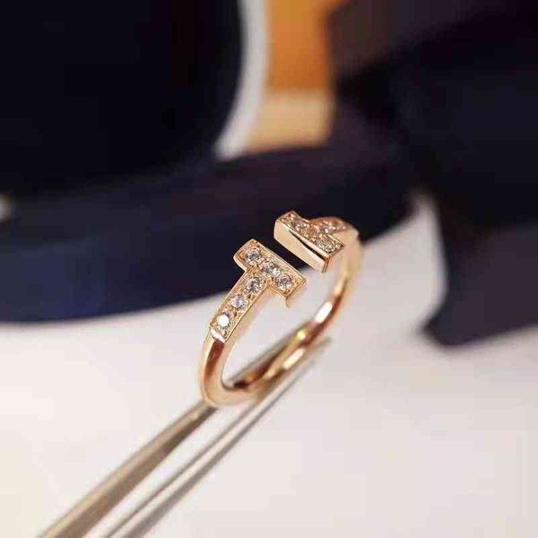 

us1j sterling silver double ring women's home seiko version wih diamond opening 18k rose gold ligh luxury t-shaped whie friillaria inde