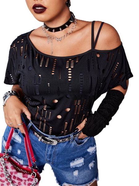 

plus asymmetrical neck cut out tee 37kl#, Black