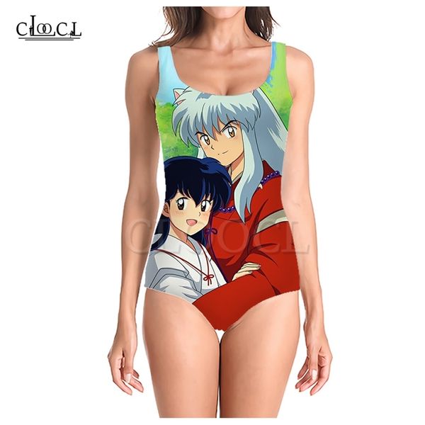 

est japanese anime inuyasha 3d print onepiece swimwear women swimming bathing suit sleeveless swimsuit 220617, White;black