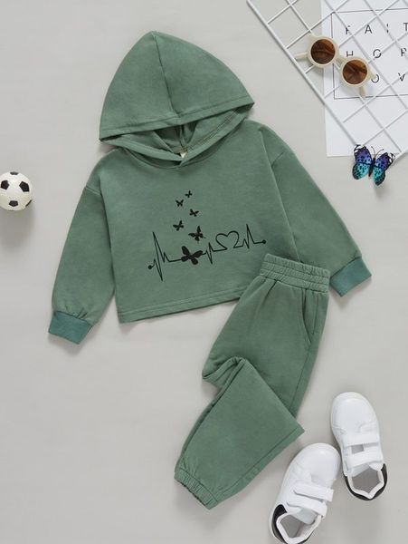 

toddler girls butterfly and heart print hoodie & sweatpants she, White