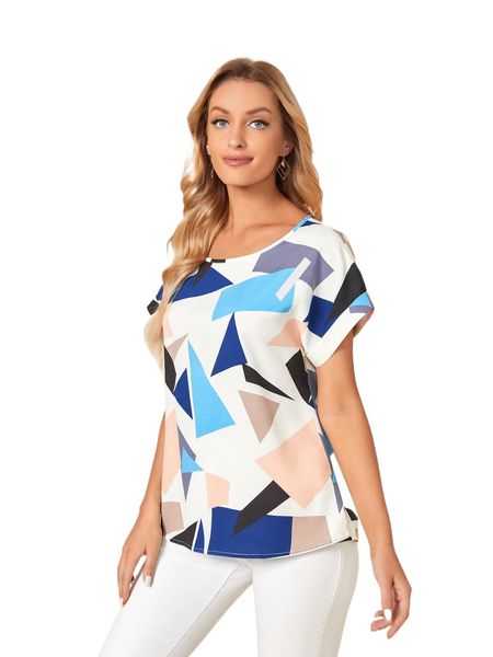 

emery rose geo print dolman sleeve blouse v8ev#, White