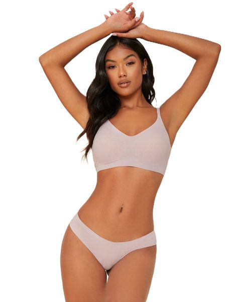 

microfiber ribbed no show lingerie set 67av#, Black;red