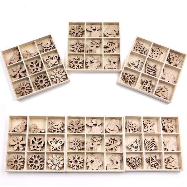 Mix Stile Mini Holz Chips DIY Handwerk Weihnachten Ornamente Scrapbooking Liefert Party Dekorationen Kinder Geschenk Y201020