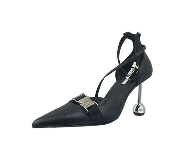 Женщины одеваются туфли моды высочайший качество удобное заостренное пальцем в высокий круглый каблук с стразами умственная пряжка