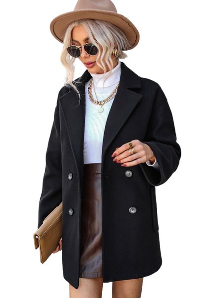 

double breasted lapel collar overcoat y3sj#, Black