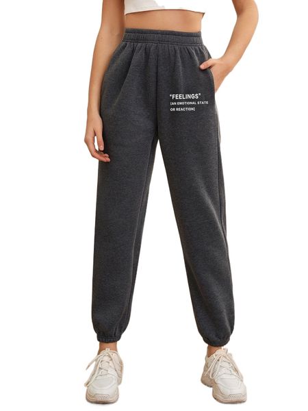 

slogan graphic elastic waist sweatpants 13pw#, Black;white