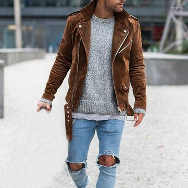 Männer Jacken Männer Mode Einfarbig Slim Fit 2022 Herren Langarm Wildleder Stoff Jacke Mantel Casual Streetwear Motorrad