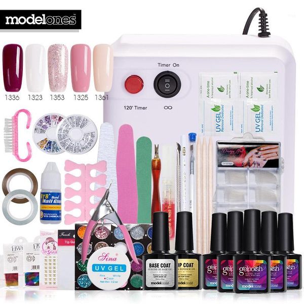 

nail manicure set wholesale- modelones 35pcs/lot full nails tools soak off 5 colors gel polish fashion 36w uv lamp art kit varnish