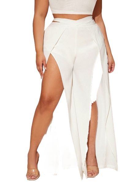 

sxy plus tie back split hem pants d7dp#, Black