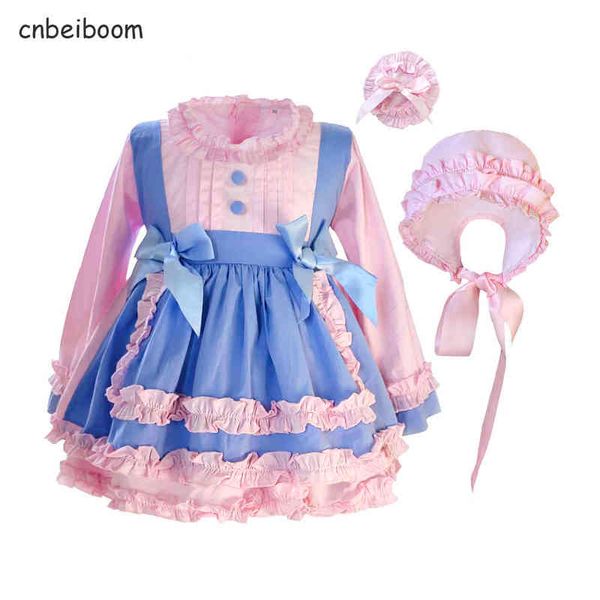 Kinder Kleid 1-6Y Baby Mädchen Kleider Herbst Winter Rosa Kleid Vintage Spanisch Türkisch Lolita Prinzessin Kleid für Mädchen Geburtstag Party Y220510