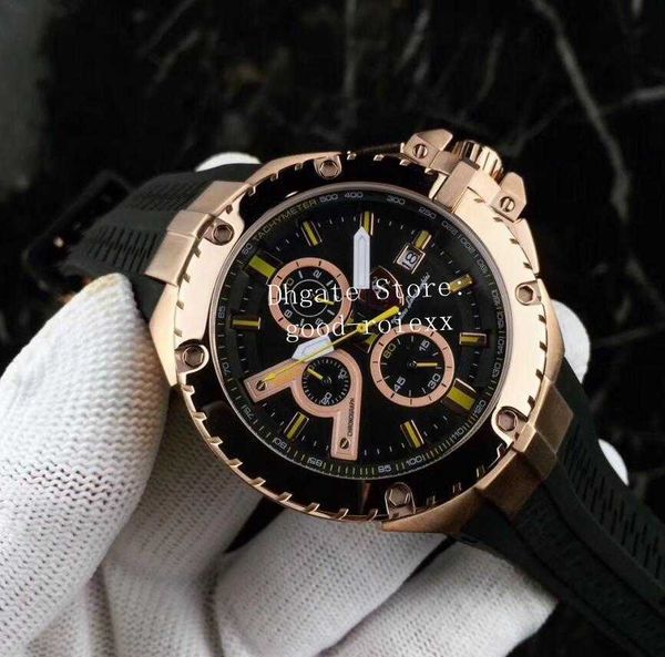 Orologi da uomo Cronografo VK Orologio al quarzo Uomo Tachimetro Nero Rivestimento DLC Sport Racing Cinturino in gomma siliconica oro rosa Calendario Ronda