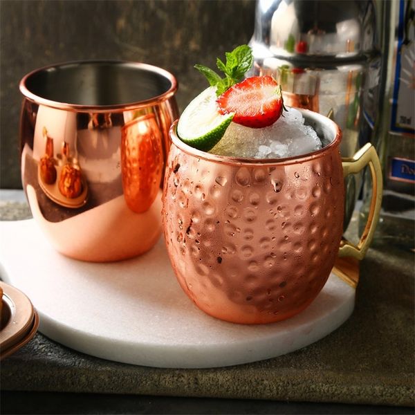 Tazze per bicchieri Tazza per tamburo in acciaio inossidabile 304 Tazza per moscow mule Tazza per impugnatura classica in vetro di vino in metallo creativo