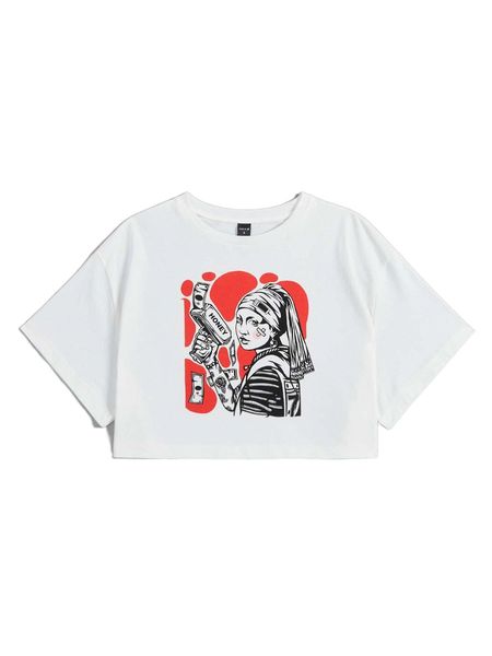 

x guai guai letter & figure graphic tee r80m#, White