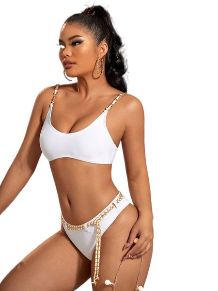 

chain decor bikini swimsuit u5qs#, White;black