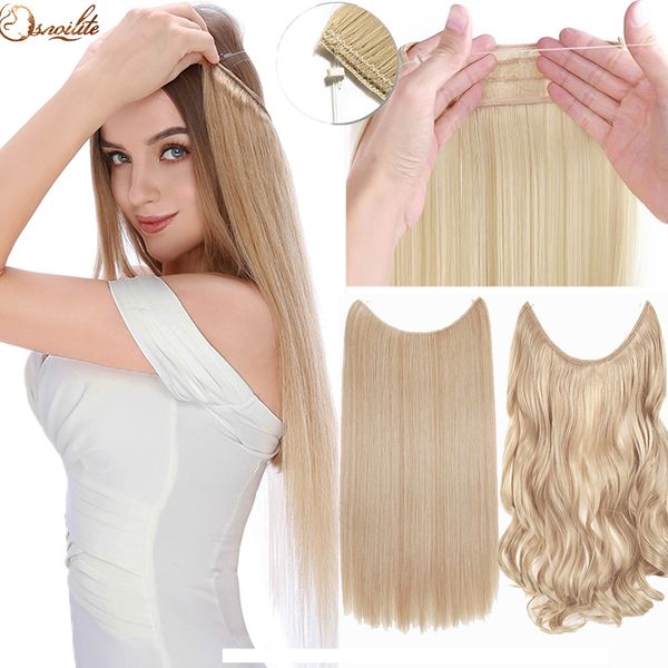 

costume accessories 20inch synthetic invisible wire no clips in hair extensions fish line hairpieces hair extensions fake hair for women, Silver