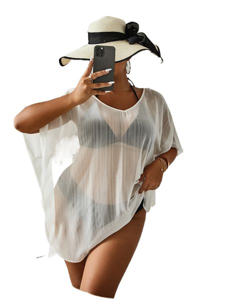 

plus batwing sleeve cover up dress without bikini g0sd#, Black