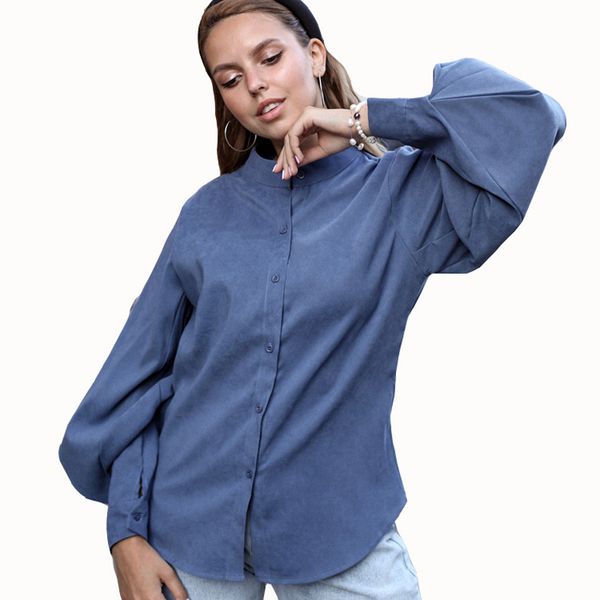 

vintage lantern sleeve autumn winter thicken women shirt blouses single breasted blouse female loose shirts blusas mujer, White