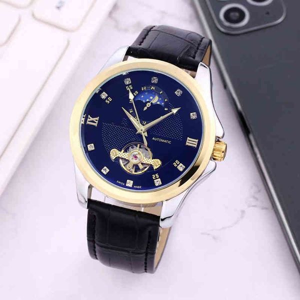 

onega luxury designer wristwatch belt watches hollowed out mechanical watch with fashionable flywheel installed inside, Slivery;golden