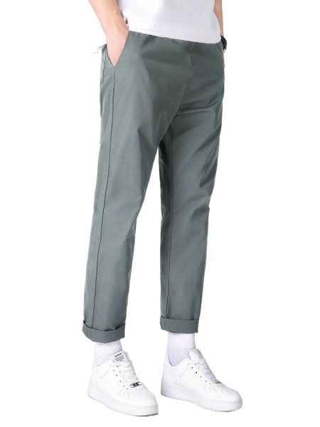 

men solid slant pocket pants o7j2#, Black