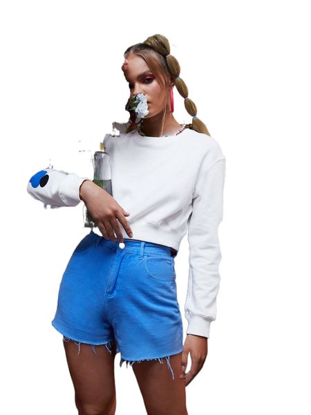 

x alexandra turban graphic drop shoulder crop sweatshirt y5e3#, Black