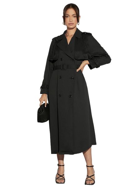 

epaulettes design double breasted belted trench coat r36b#, Tan;black