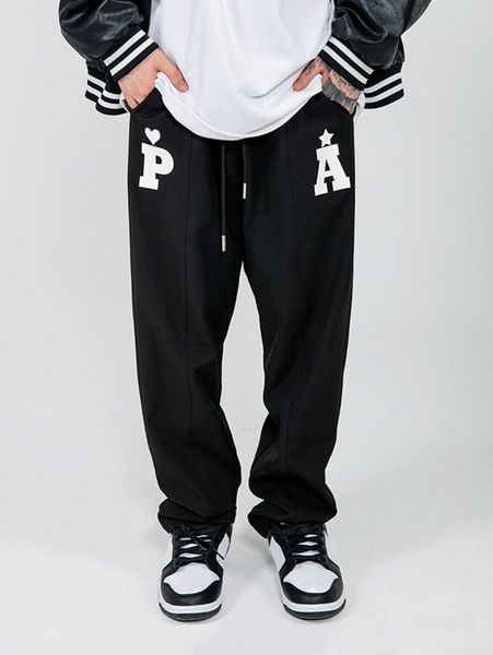 

men heart & letter graphic drawstring waist sweatpants a8aw#, Black