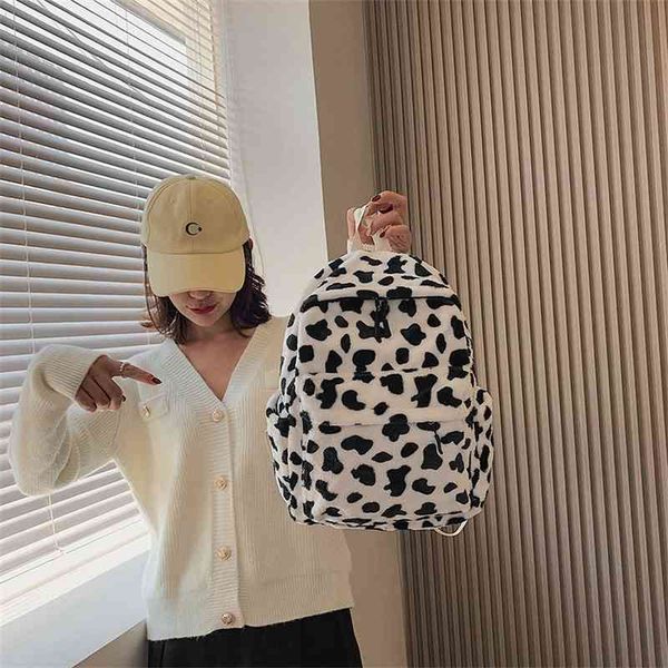 

plush cow pattern backpack women's small bag autumn and winter new simple women bags, Red;black