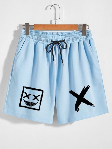 

men expression & brush print drawstring waist shorts t2tx#, White;black