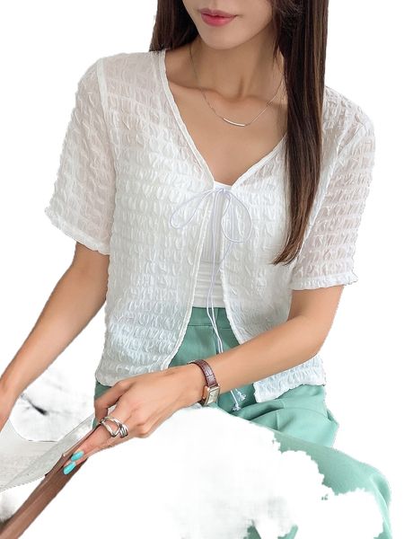 

dazy solid tie front textured c0u0#, White