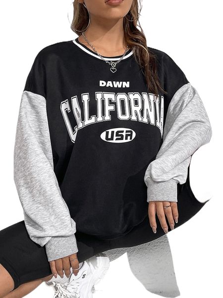 

letter graphic colorblock drop shoulder pullover j2ad#, Black